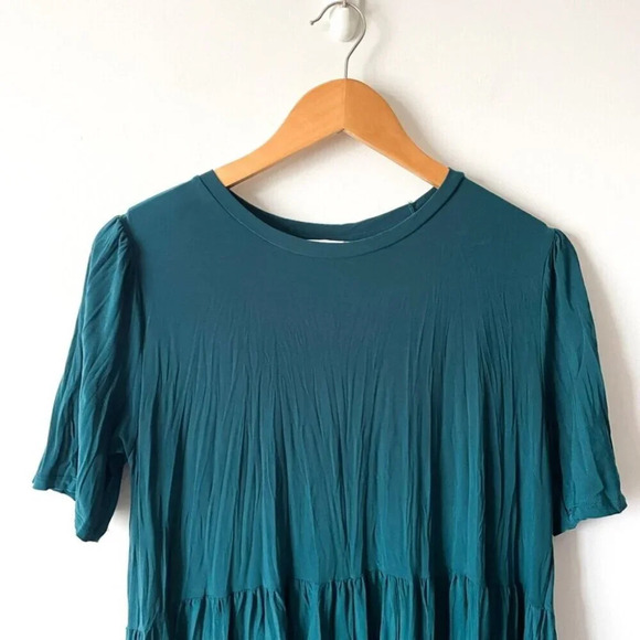 Zara Wrinkle Look Babydoll  Tiered Dress Teal Size Small - Picture 3 of 6
